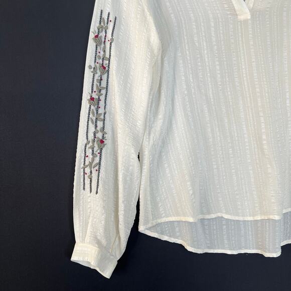 Zeus + Dione silk women’s embroidered long sleeves button front shirt blouse - Picture 2 of 8